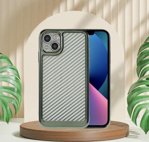 İPHONE 13 KARBON FİBER KAPLAMALI YUMUŞAK RENKLİ SİLİKON KILIF YEŞİL