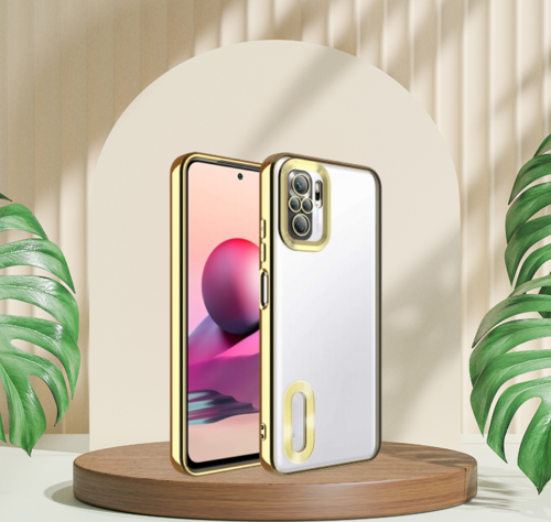XİAOMİ REDMİ NOTE 10 5G YANLARI RENKLİ LENS KORUMALI LOGO GÖSTEREN MEGA KILIF GOLD