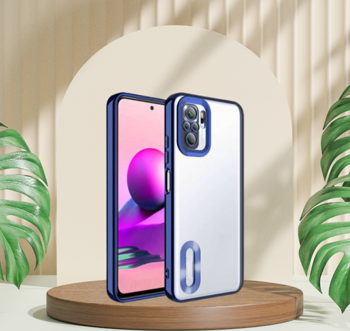 XİAOMİ REDMİ NOTE 10 YANLARI RENKLİ LENS KORUMALI LOGO GÖSTEREN MEGA KILIF LACİVERT