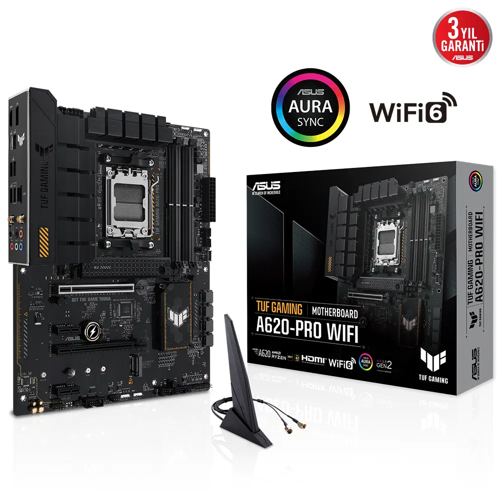 TUF GAMING A620-PRO WIFI, 4xDDR5, 2x M.2, HDMI, DP, Type-C, AMD Ryzen 7000 Serisi, AM5 Soket GAMING Anakart