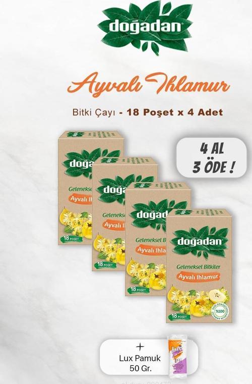 4 AL 3 ÖDE Doğadan Ayvalı Ihlamur Çay 18'li, Pamuk