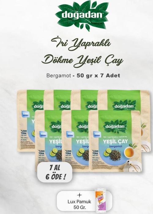 7 AL 6 ÖDE Doğadan Dökme Yeşil Çay Bergamot 50 gr,  Pamuk