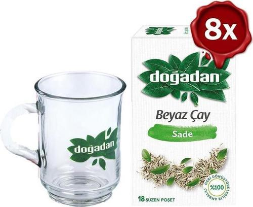 Beyaz Çay Sade 28 g x 8 + Doğadan Cam Bardak
