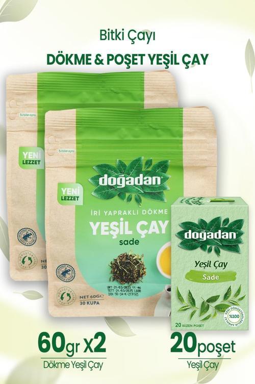 Dökme Yeşil Çay Sade 60 gr x 2 Adet ve Yeşil Çay Sade 20'li Poşet Çay