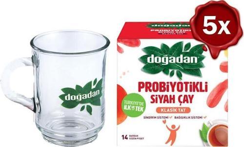 Probiyotikli Siyah Çay Klasik Tat 14'li Bardak Poşet x 5 + Doğadan Cam Bardak