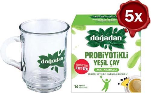 Probiyotikli Yeşil Çay Açai Ananaslı 14'lü x 5 + Doğadan Cam Bardak