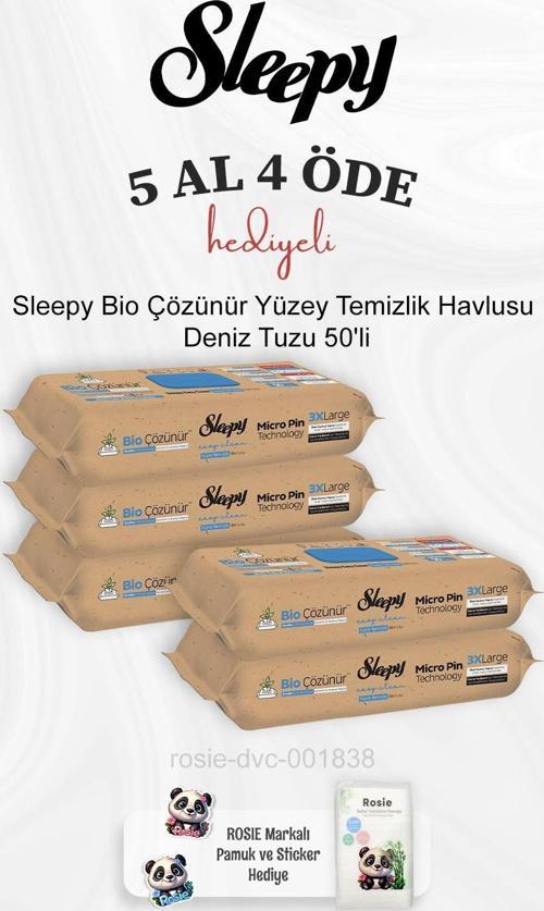 Bio Çözünür Yüzey Temizlik Havlusu Deniz Tuzu 50'li 5 Al 4 Öde ve Rosie Pamuk