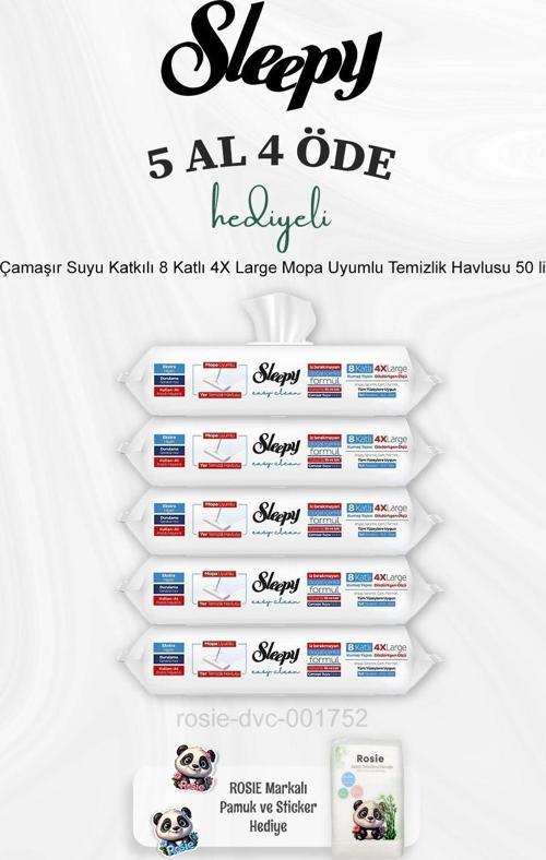 Çamaşır Suyu Katkılı 8 Katlı 4X Large Mopa Uyumlu Temizlik Havlusu 50 li 5 Al 4 Öde ve Rosie Pamuk