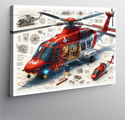 Kanvas Tablo Kırmızı Kurtarma Helikopteri 70cmx100cm