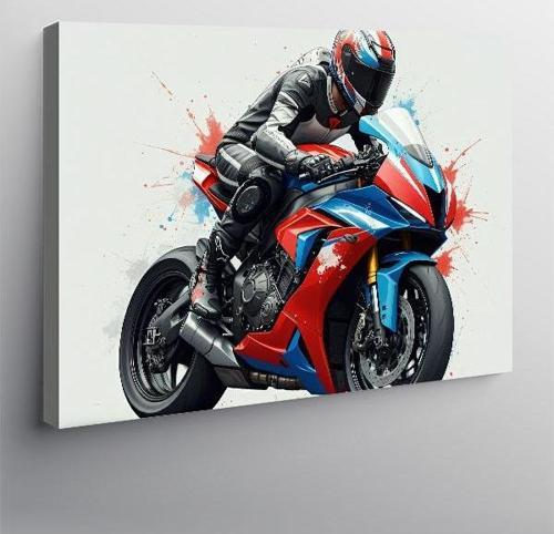 Kanvas Tablo Kırmızı Motosiklet Aksiyonu 100cmx140cm
