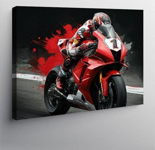 Kanvas Tablo Kırmızı Motosiklet Aksiyonu 100cmx140cm