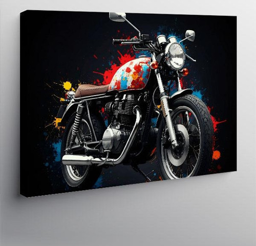 Kanvas Tablo Kırmızı Motosiklet İllüstrasyonu 70cmx100cm