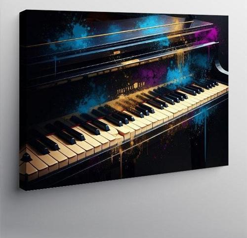 Kanvas Tablo Neon Işıklı Piyano Tasarımı 100cmx140cm