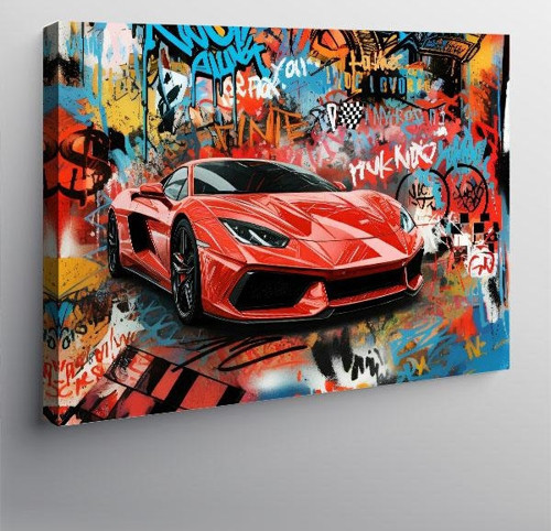 Kanvas Tablo Grafitili Kırmızı Spor Araba 100cmx140cm