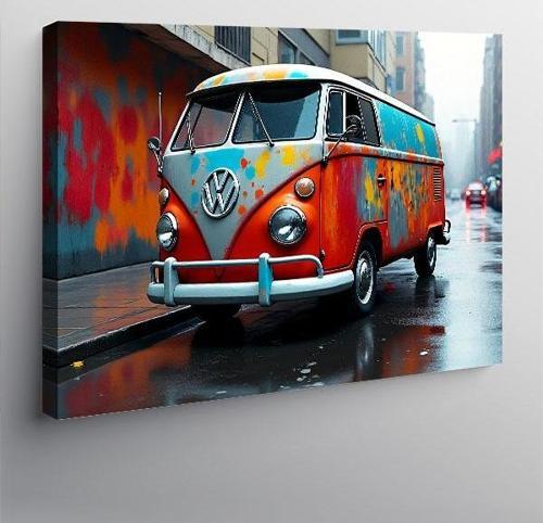 Kanvas Tablo Grafitili Volkswagen Minibüs 100cmx140cm