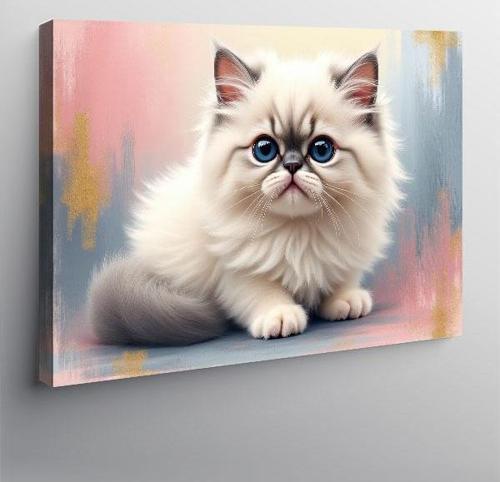 Kanvas Tablo Pofuduk Beyaz Kedi Portresi 100cmx140cm