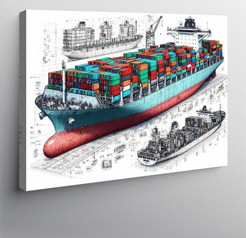Kanvas Tablo Konteyner Gemisi Teknik Çizimi 50cmx70cm