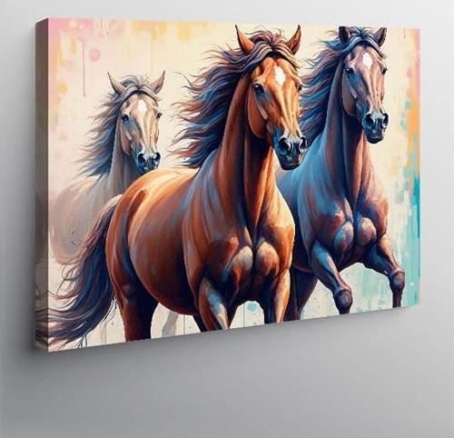Kanvas Tablo Koşan Vahşi Atlar 100cmx140cm