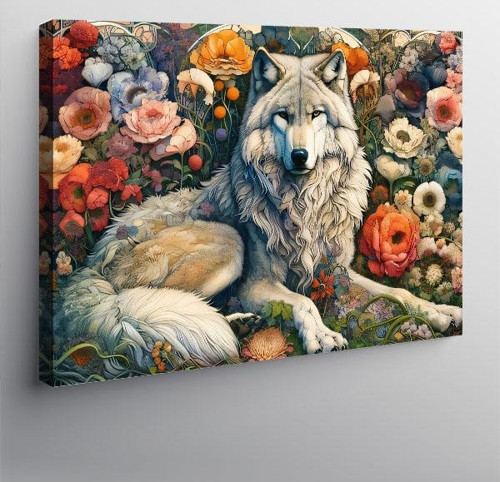 Kanvas Tablo Çiçekler Arasında Kurt Figürü 100cmx140cm