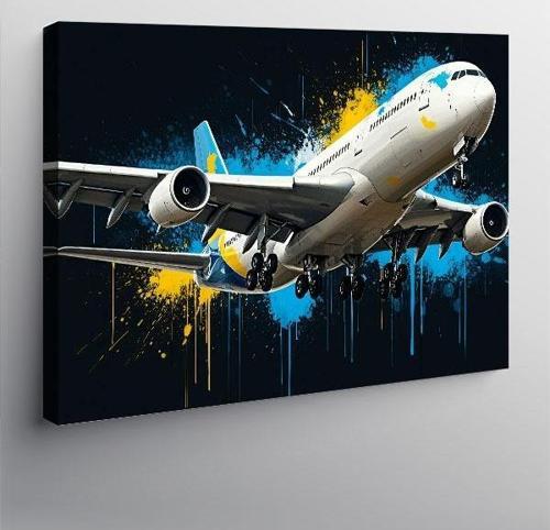 Kanvas Tablo Havada Beyaz Uçak 70cmx100cm