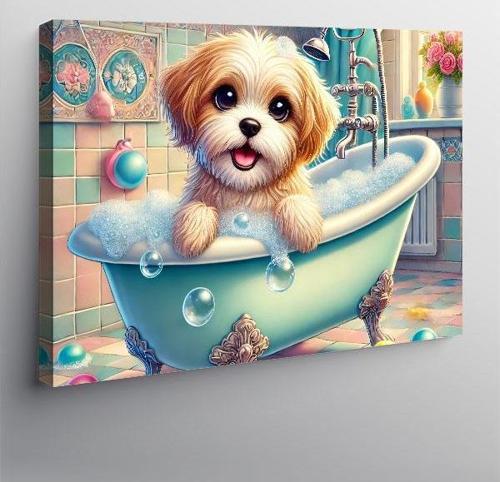 Kanvas Tablo Küvette Sevimli Köpek Figürü 100cmx140cm