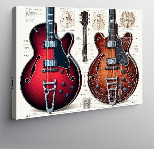Kanvas Tablo Çift Elektro Gitar Tasarımı 100cmx140cm
