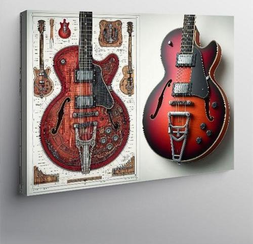 Kanvas Tablo Çift Elektro Gitar Tasarımı 50cmx70cm