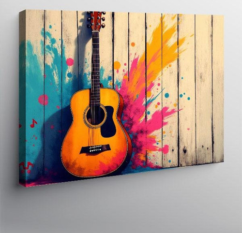 Kanvas Tablo Renkli Gitar İllüstrasyonu 70cmx100cm