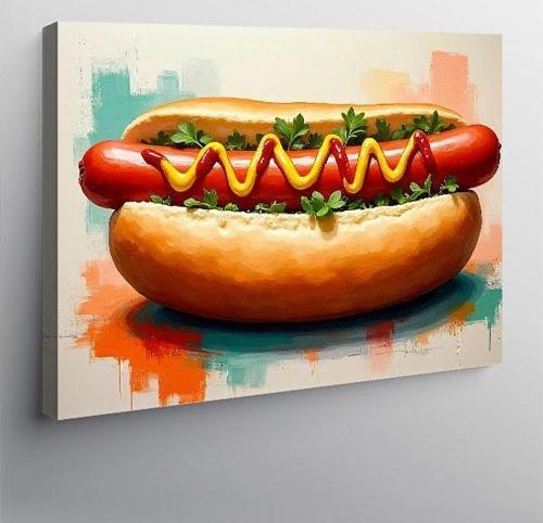Kanvas Tablo Renkli Hot Dog İllüstrasyonu 100cmx140cm