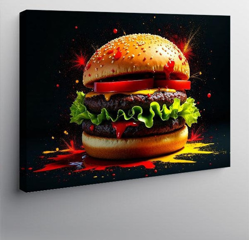 Kanvas Tablo Lezzetli Hamburger 50cmx70cm