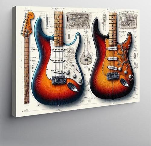 Kanvas Tablo İkiz Elektro Gitarlar 100cmx140cm