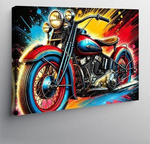 Kanvas Tablo Renkli Retro Motosiklet 100cmx140cm
