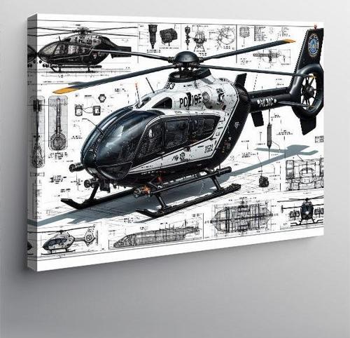 Kanvas Tablo Teknik Helikopter Çizimi 70cmx100cm