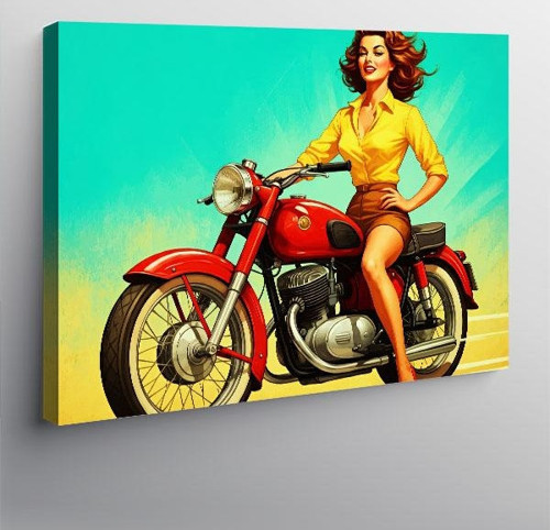 Kanvas Tablo Retro Kadın Motorcu 70cmx100cm