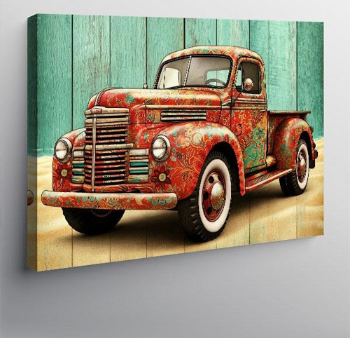 Kanvas Tablo Retro Kırmızı Kamyonet 70cmx100cm