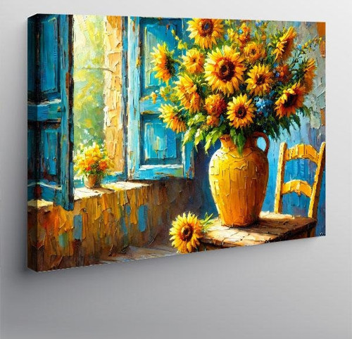 Kanvas Tablo Sarı Ayçiçeği Vazosu 50cmx70cm