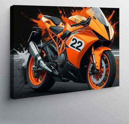 Kanvas Tablo Turuncu Motosiklet Tasarımı 100cmx140cm