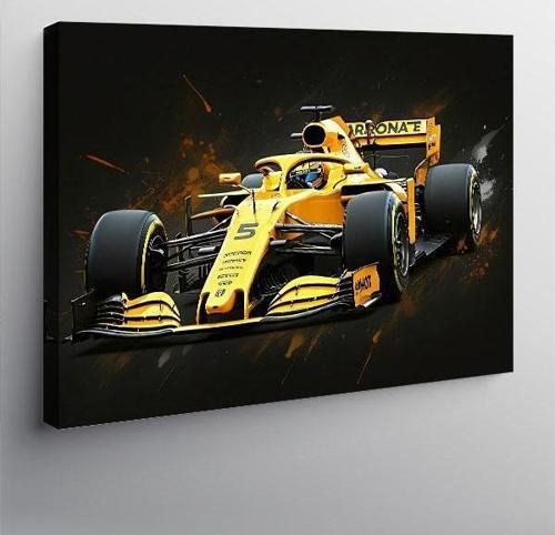 Kanvas Tablo Sarı Formula 1 Arabası 100cmx140cm
