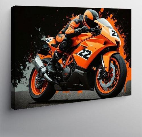 Kanvas Tablo Turuncu Yarış Motosikleti 100cmx140cm