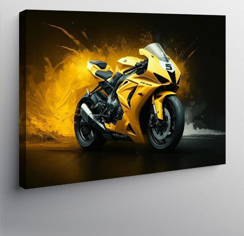 Kanvas Tablo Sarı Yarış Motosikleti 50cmx70cm