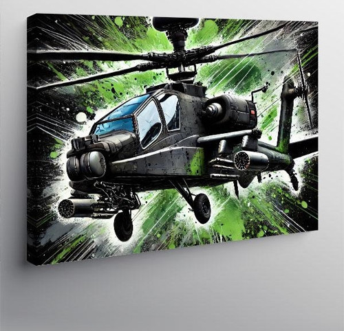Kanvas Tablo Yeşil Helikopter Aksiyonu 70cmx100cm
