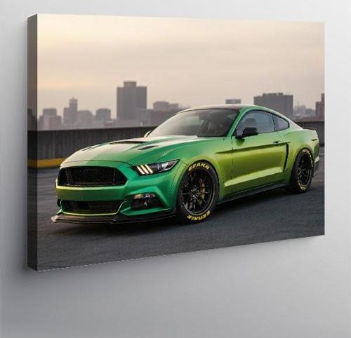 Kanvas Tablo Yeşil Mustang Spor Araba 100cmx140cm