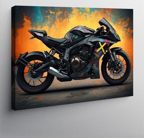 Kanvas Tablo Siyah Motosiklet Tasarımı 100cmx140cm