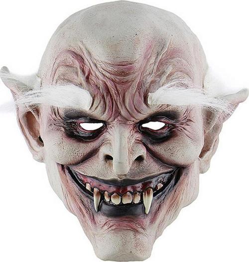 Korku Zombi Maskesi Beyaz Saçlı Kaşlı Lateks Vampir Maskesi Et Maske