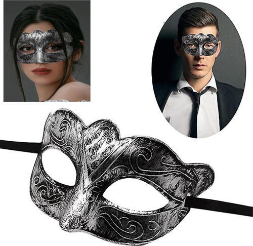 Maskeli Balo Antik Gri Gümüş Eskitilmiş Maske Balo Venedik