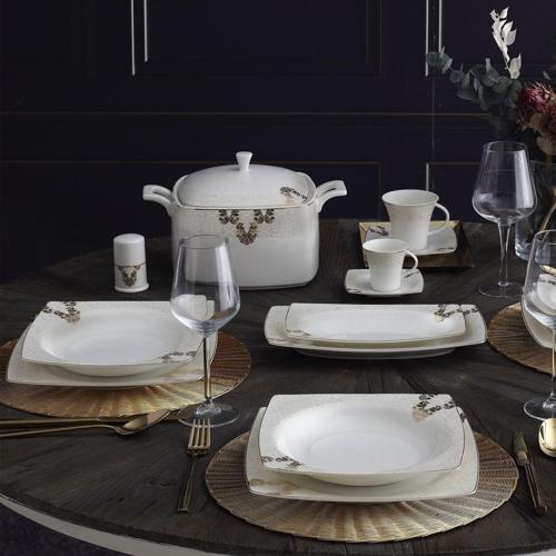 Caroline 85 Parça Kare Bone Yemek Takımı - 5629