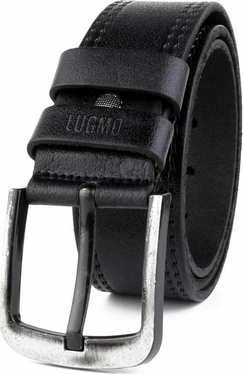 Hakiki Deri Erkek Kemer 4,5 cm Dikiş Desenli Siyah