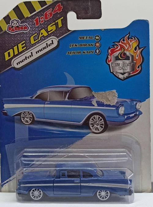 Dianomi 1:64 Mavi Bel Air Chevy Çek Bırak Metal Araba Kapılar Açılır