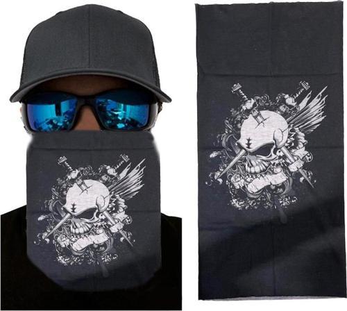 Siyah Renk Üzeri Likralı Beyaz Kafatası Kuru Kafa Baskılı Baf Buff Bandana 25x48 cm