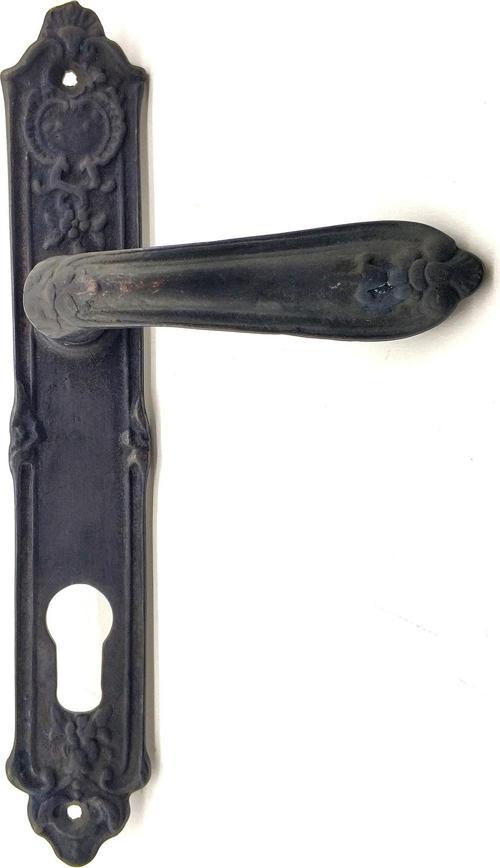 Antika Tarz Dekoratif Pirinç Çiçekli Oda Kapı Kolu - 240x40 mm, Oksit